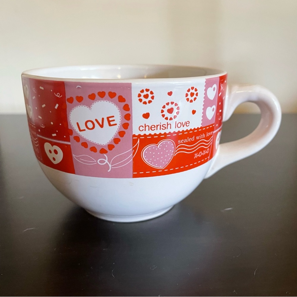 Valentines Love Mug Large 20 oz White Red Pink Hearts